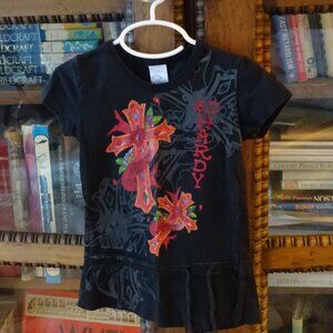 VTG ED HARDY KIDS HOLLYWOOD girls CROSSES TOP black w red accents  size 4